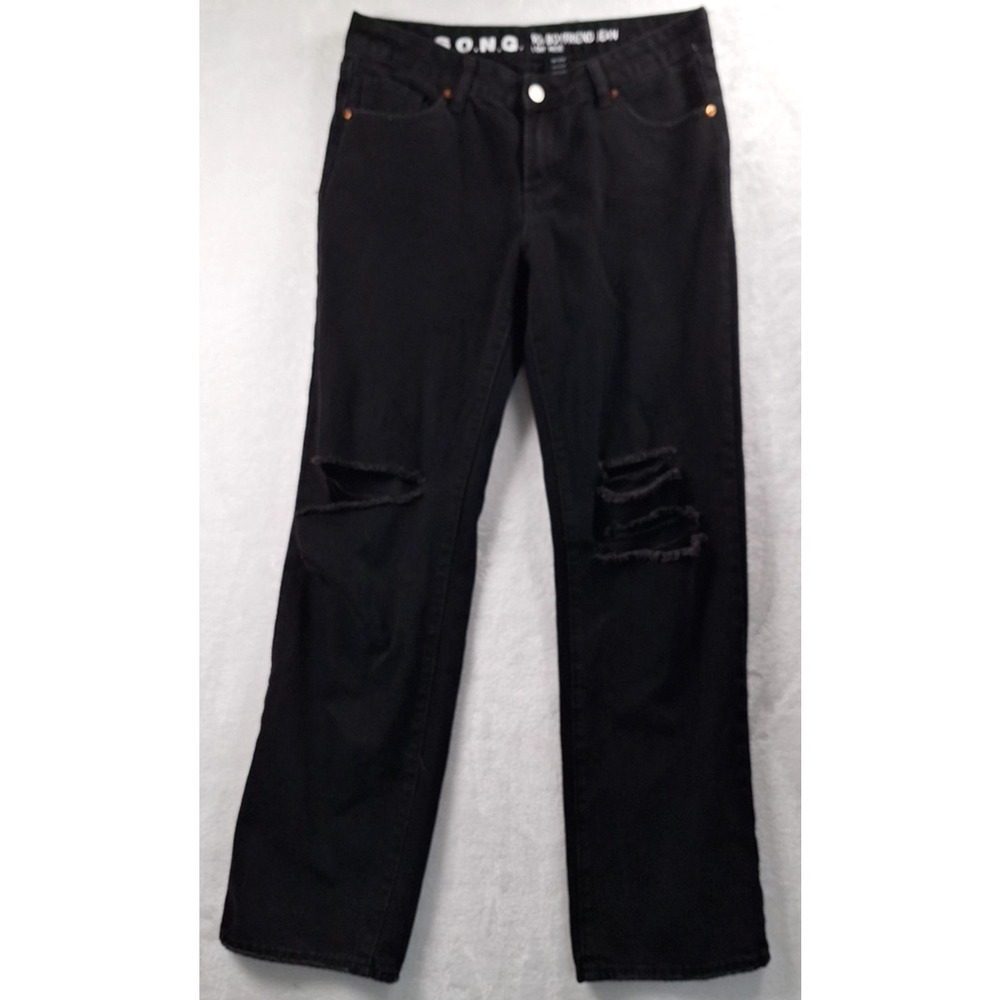 S.O.N.G. 90's Boyfriend Jeans Black Distressed 5-Pockets Sz 9/29 Low-rise